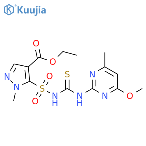 1H-Pyrazole-4-carboxylic acid, 5-[[[[(4-methoxy-6-methyl-2-pyrimidinyl)amino]thioxomethyl]amino]sulfonyl]-1-methyl-, ethyl ester structure