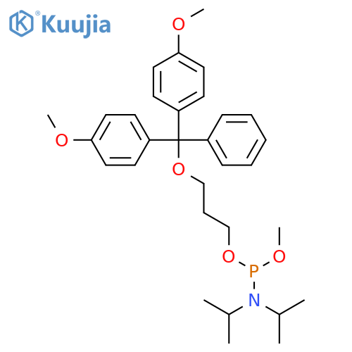 Phosphoramidous acid, bis(1-methylethyl)-, 3-[bis(4-methoxyphenyl)phenylmethoxy]propyl methyl ester structure