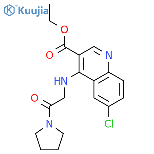 3-Quinolinecarboxylic acid, 6-chloro-4-[[2-oxo-2-(1-pyrrolidinyl)ethyl]amino]-, ethyl ester structure