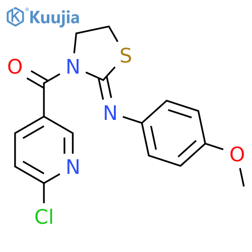 3-(6-chloropyridine-3-carbonyl)-N-(4-methoxyphenyl)-1,3-thiazolidin-2-imine structure