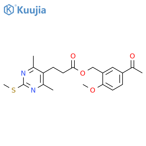 5-Pyrimidinepropanoic acid, 4,6-dimethyl-2-(methylthio)-, (5-acetyl-2-methoxyphenyl)methyl ester structure
