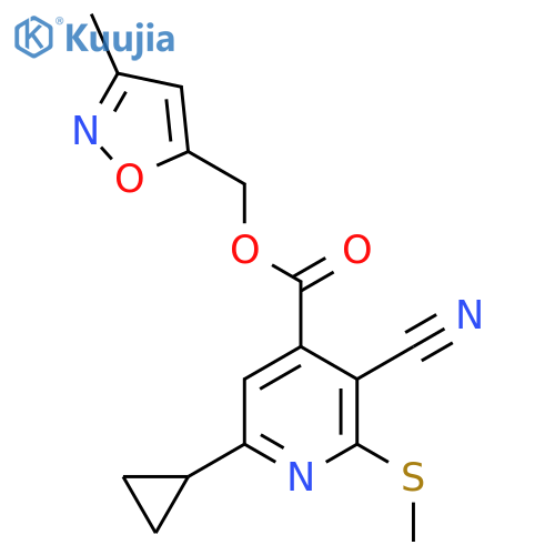 (3-Methyl-1,2-oxazol-5-yl)methyl 3-cyano-6-cyclopropyl-2-(methylsulfanyl)pyridine-4-carboxylate structure