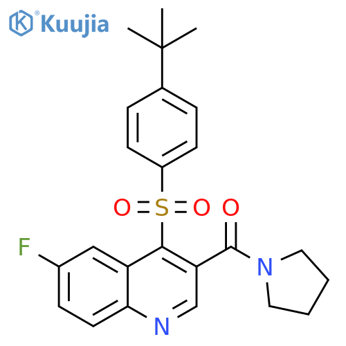 4-(4-tert-butylbenzenesulfonyl)-6-fluoro-3-(pyrrolidine-1-carbonyl)quinoline structure