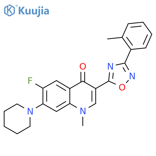 6-fluoro-1-methyl-3-[3-(2-methylphenyl)-1,2,4-oxadiazol-5-yl]-7-(piperidin-1-yl)-1,4-dihydroquinolin-4-one structure