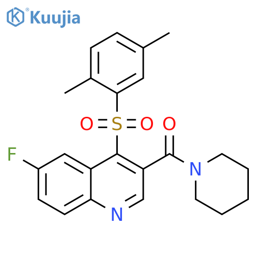 4-(2,5-dimethylbenzenesulfonyl)-6-fluoro-3-(piperidine-1-carbonyl)quinoline structure