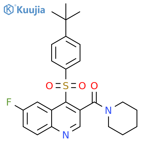 4-(4-tert-butylbenzenesulfonyl)-6-fluoro-3-(piperidine-1-carbonyl)quinoline structure