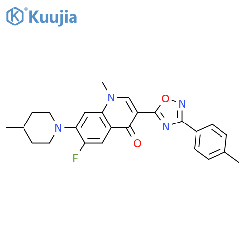6-fluoro-1-methyl-3-[3-(4-methylphenyl)-1,2,4-oxadiazol-5-yl]-7-(4-methylpiperidin-1-yl)-1,4-dihydroquinolin-4-one structure