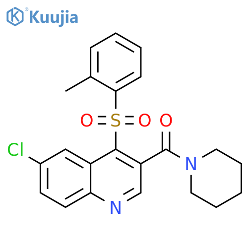 6-chloro-4-(2-methylbenzenesulfonyl)-3-(piperidine-1-carbonyl)quinoline structure