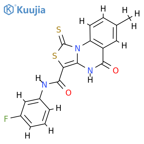 N-(3-fluorophenyl)-7-methyl-5-oxo-1-sulfanylidene-4H-[1,3]thiazolo[3,4-a]quinazoline-3-carboxamide structure
