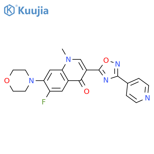 6-fluoro-1-methyl-7-(morpholin-4-yl)-3-[3-(pyridin-4-yl)-1,2,4-oxadiazol-5-yl]-1,4-dihydroquinolin-4-one structure