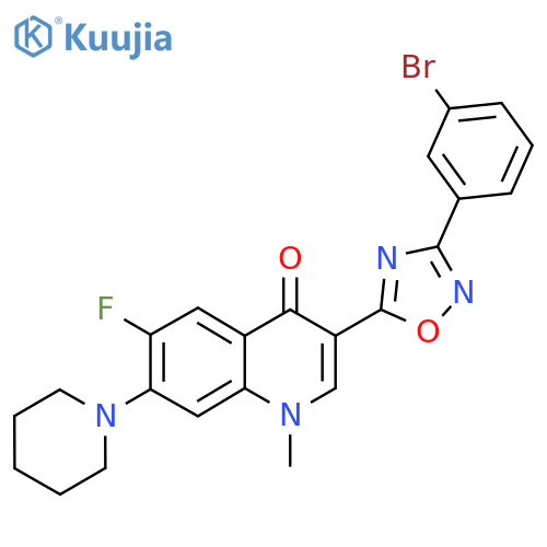 3-[3-(3-bromophenyl)-1,2,4-oxadiazol-5-yl]-6-fluoro-1-methyl-7-(piperidin-1-yl)-1,4-dihydroquinolin-4-one structure