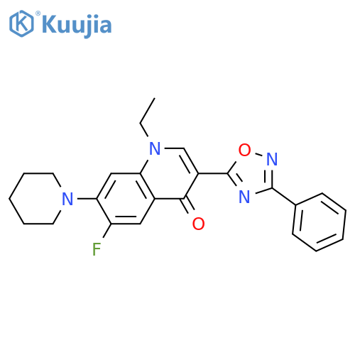 1-ethyl-6-fluoro-3-(3-phenyl-1,2,4-oxadiazol-5-yl)-7-(piperidin-1-yl)-1,4-dihydroquinolin-4-one structure
