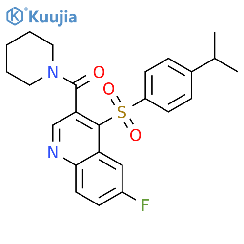 6-fluoro-3-(piperidine-1-carbonyl)-4-[4-(propan-2-yl)benzenesulfonyl]quinoline structure