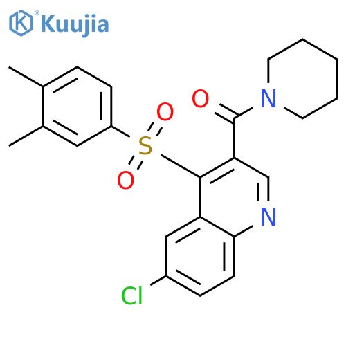 6-chloro-4-(3,4-dimethylbenzenesulfonyl)-3-(piperidine-1-carbonyl)quinoline structure