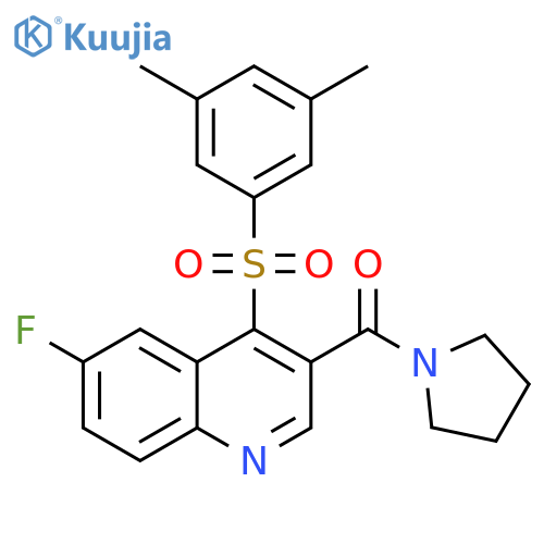 4-(3,5-dimethylbenzenesulfonyl)-6-fluoro-3-(pyrrolidine-1-carbonyl)quinoline structure