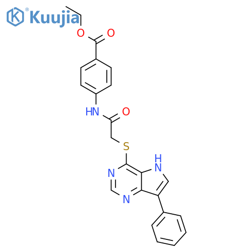ethyl 4-[2-({7-phenyl-5H-pyrrolo[3,2-d]pyrimidin-4-yl}sulfanyl)acetamido]benzoate structure