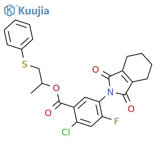 Benzoic acid, 2-chloro-4-fluoro-5-(1,3,4,5,6,7-hexahydro-1,3-dioxo-2H-isoindol-2-yl)-, 1-methyl-2-(phenylthio)ethyl ester structure