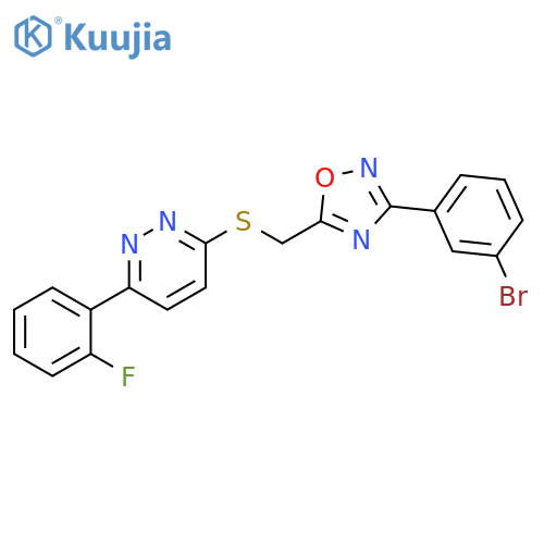 3-({[3-(3-bromophenyl)-1,2,4-oxadiazol-5-yl]methyl}sulfanyl)-6-(2-fluorophenyl)pyridazine structure