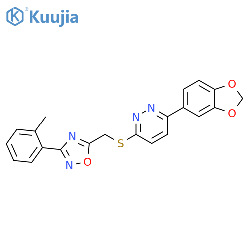 3-(2H-1,3-benzodioxol-5-yl)-6-({[3-(2-methylphenyl)-1,2,4-oxadiazol-5-yl]methyl}sulfanyl)pyridazine structure