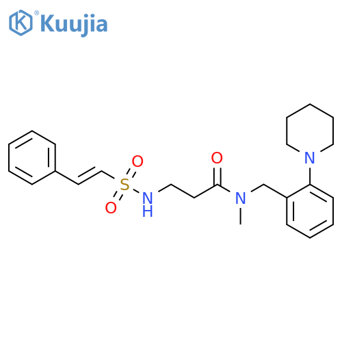 N-methyl-3-(2-phenylethenesulfonamido)-N-{[2-(piperidin-1-yl)phenyl]methyl}propanamide structure