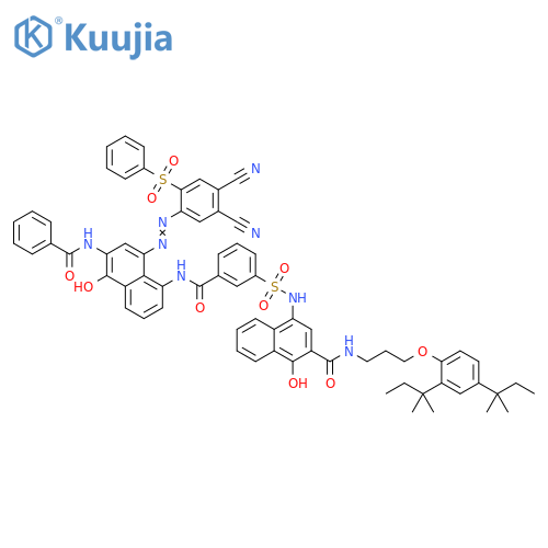 2-Naphthalenecarboxamide,4-[[[3-[[[6-(benzoylamino)-8-[[4,5-dicyano-2-(phenylsulfonyl)phenyl]azo]-5-hydroxy-1-naphthalenyl]amino]carbonyl]phenyl]sulfonyl]amino]-N-[3-[2,4-bis(1,1-dimethylpropyl)phenoxy]propyl]-1-hydroxy- structure