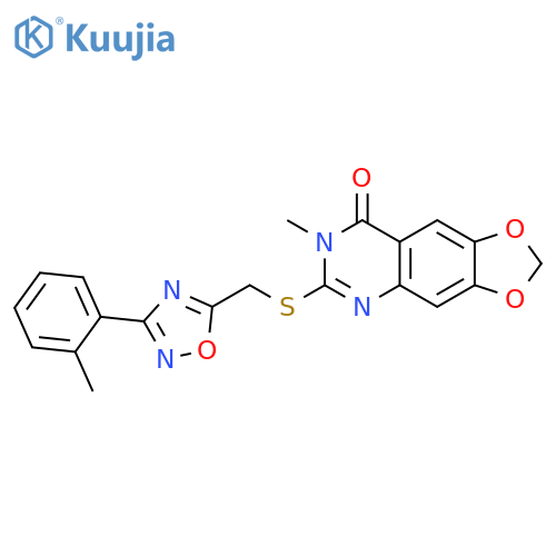 7-methyl-6-({[3-(2-methylphenyl)-1,2,4-oxadiazol-5-yl]methyl}sulfanyl)-2H,7H,8H-[1,3]dioxolo[4,5-g]quinazolin-8-one structure