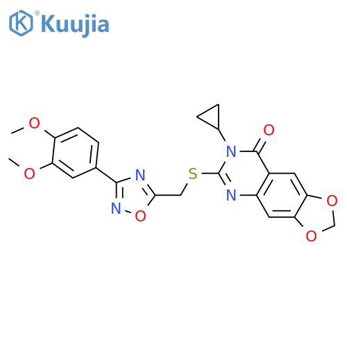 7-cyclopropyl-6-({[3-(3,4-dimethoxyphenyl)-1,2,4-oxadiazol-5-yl]methyl}sulfanyl)-2H,7H,8H-[1,3]dioxolo[4,5-g]quinazolin-8-one structure