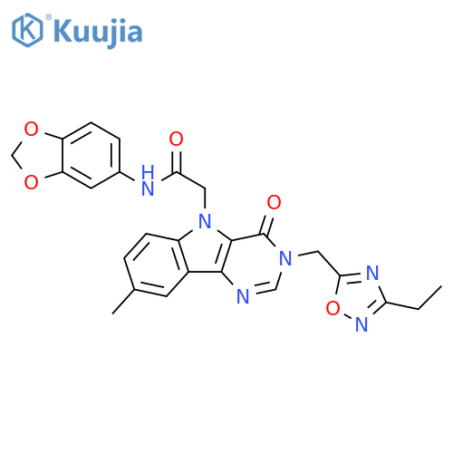 N-(2H-1,3-benzodioxol-5-yl)-2-{3-[(3-ethyl-1,2,4-oxadiazol-5-yl)methyl]-8-methyl-4-oxo-3H,4H,5H-pyrimido[5,4-b]indol-5-yl}acetamide structure