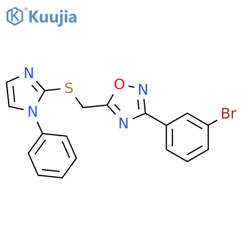 3-(3-bromophenyl)-5-{[(1-phenyl-1H-imidazol-2-yl)sulfanyl]methyl}-1,2,4-oxadiazole structure