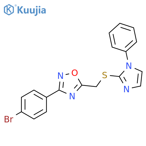 3-(4-bromophenyl)-5-{[(1-phenyl-1H-imidazol-2-yl)sulfanyl]methyl}-1,2,4-oxadiazole structure