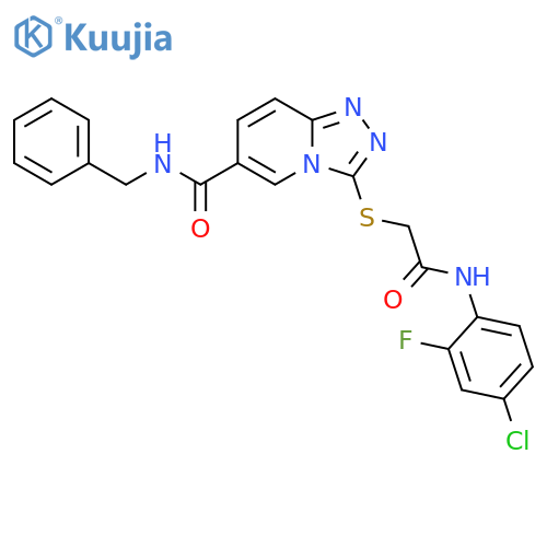 N-benzyl-3-({[(4-chloro-2-fluorophenyl)carbamoyl]methyl}sulfanyl)-[1,2,4]triazolo[4,3-a]pyridine-6-carboxamide structure