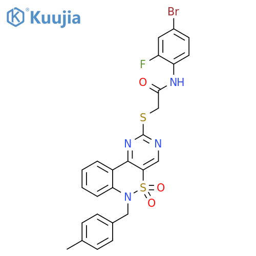 N-(4-bromo-2-fluorophenyl)-2-({9-[(4-methylphenyl)methyl]-8,8-dioxo-8lambda6-thia-3,5,9-triazatricyclo[8.4.0.0^{2,7}]tetradeca-1(14),2(7),3,5,10,12-hexaen-4-yl}sulfanyl)acetamide structure