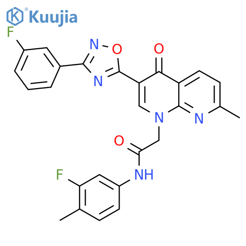 N-(3-fluoro-4-methylphenyl)-2-{3-[3-(3-fluorophenyl)-1,2,4-oxadiazol-5-yl]-7-methyl-4-oxo-1,4-dihydro-1,8-naphthyridin-1-yl}acetamide structure