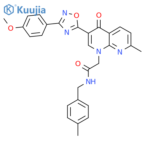 2-{3-3-(4-methoxyphenyl)-1,2,4-oxadiazol-5-yl-7-methyl-4-oxo-1,4-dihydro-1,8-naphthyridin-1-yl}-N-(4-methylphenyl)methylacetamide structure