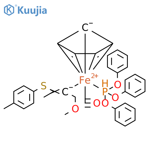 Iron, carbonyl(η5-2,4-cyclopentadien-1-yl)[1-(methoxymethyl)-2-[(4-methylphenyl)thio]-1-propenyl](triphenyl phosphite-P)-, stereoisomer (9CI) structure