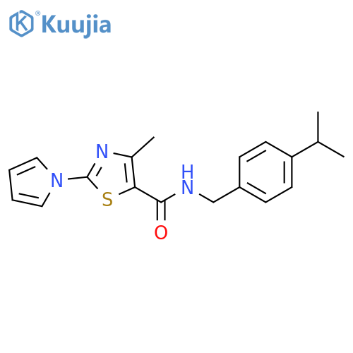 4-methyl-N-{[4-(propan-2-yl)phenyl]methyl}-2-(1H-pyrrol-1-yl)-1,3-thiazole-5-carboxamide structure