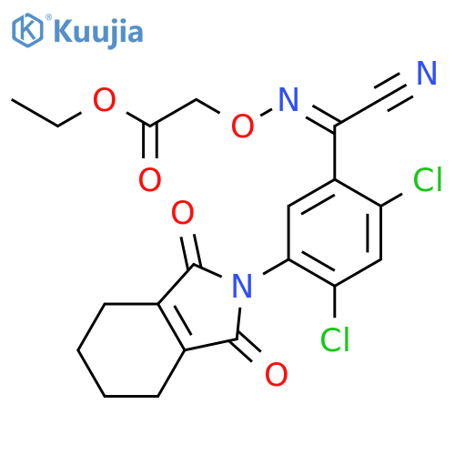Acetic acid, [[[cyano[2,4-dichloro-5-(1,3,4,5,6,7-hexahydro-1,3-dioxo-2H-isoindol-2- yl)phenyl]methylene]amino]oxy]-, ethyl ester structure