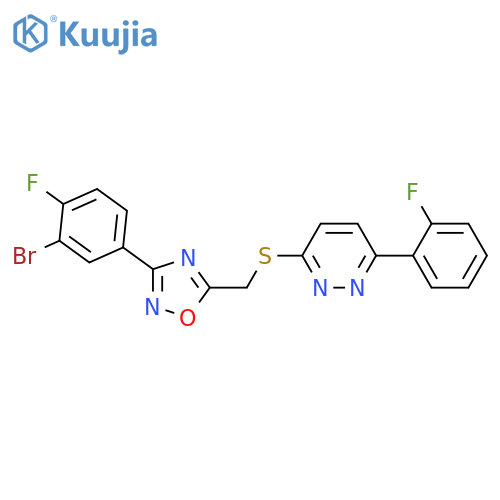 3-({[3-(3-bromo-4-fluorophenyl)-1,2,4-oxadiazol-5-yl]methyl}sulfanyl)-6-(2-fluorophenyl)pyridazine structure