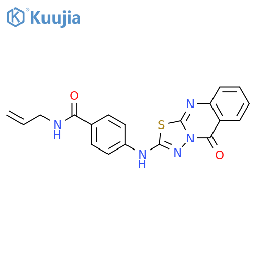 4-({5-oxo-5H-[1,3,4]thiadiazolo[2,3-b]quinazolin-2-yl}amino)-N-(prop-2-en-1-yl)benzamide structure