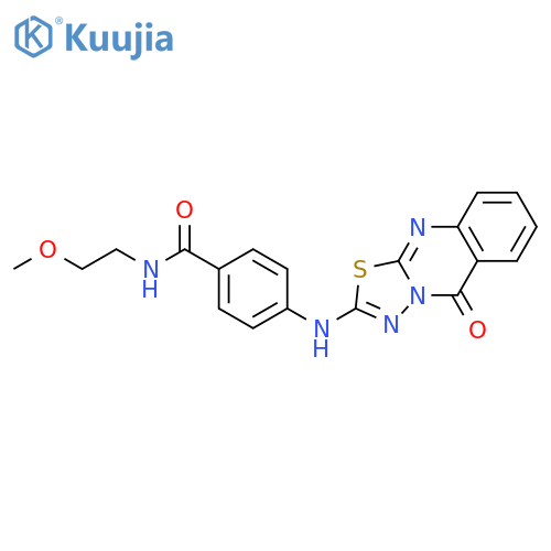 N-(2-methoxyethyl)-4-({5-oxo-5H-[1,3,4]thiadiazolo[2,3-b]quinazolin-2-yl}amino)benzamide structure