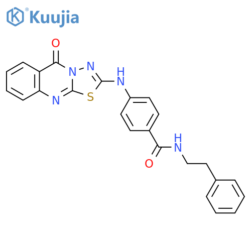 4-({5-oxo-5H-[1,3,4]thiadiazolo[2,3-b]quinazolin-2-yl}amino)-N-(2-phenylethyl)benzamide structure