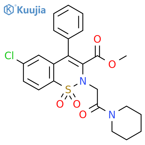 methyl 6-chloro-1,1-dioxo-2-[2-oxo-2-(piperidin-1-yl)ethyl]-4-phenyl-2H-1lambda6,2-benzothiazine-3-carboxylate structure