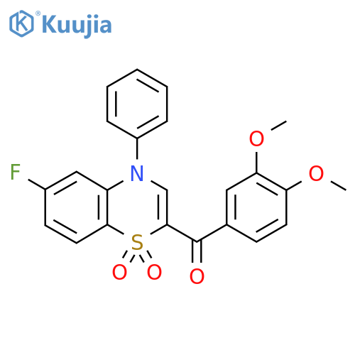 2-(3,4-dimethoxybenzoyl)-6-fluoro-4-phenyl-4H-1lambda6,4-benzothiazine-1,1-dione structure