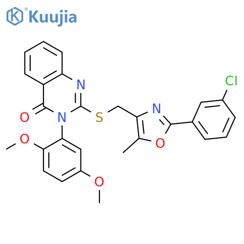 2-({[2-(3-chlorophenyl)-5-methyl-1,3-oxazol-4-yl]methyl}sulfanyl)-3-(2,5-dimethoxyphenyl)-3,4-dihydroquinazolin-4-one structure