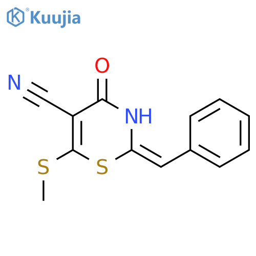 2H-1,3-Thiazine-5-carbonitrile, 3,4-dihydro-6-(methylthio)-4-oxo-2-(phenylmethylene)-, (E)- structure