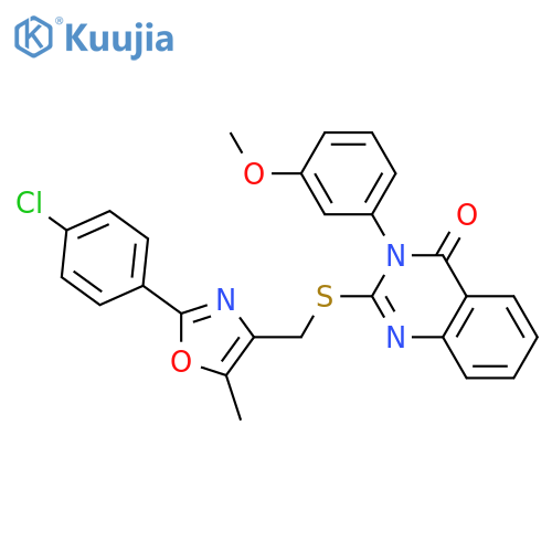 2-({[2-(4-chlorophenyl)-5-methyl-1,3-oxazol-4-yl]methyl}sulfanyl)-3-(3-methoxyphenyl)-3,4-dihydroquinazolin-4-one structure