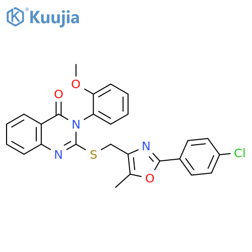 2-({[2-(4-chlorophenyl)-5-methyl-1,3-oxazol-4-yl]methyl}sulfanyl)-3-(2-methoxyphenyl)-3,4-dihydroquinazolin-4-one structure