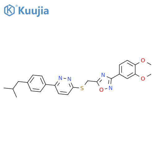 3-({[3-(3,4-dimethoxyphenyl)-1,2,4-oxadiazol-5-yl]methyl}sulfanyl)-6-[4-(2-methylpropyl)phenyl]pyridazine structure