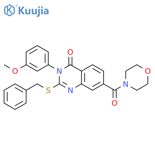 2-(benzylsulfanyl)-3-(3-methoxyphenyl)-7-(morpholine-4-carbonyl)-3,4-dihydroquinazolin-4-one structure