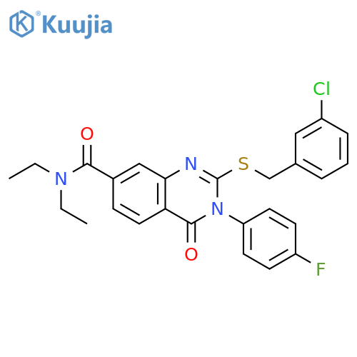 2-{[(3-chlorophenyl)methyl]sulfanyl}-N,N-diethyl-3-(4-fluorophenyl)-4-oxo-3,4-dihydroquinazoline-7-carboxamide structure